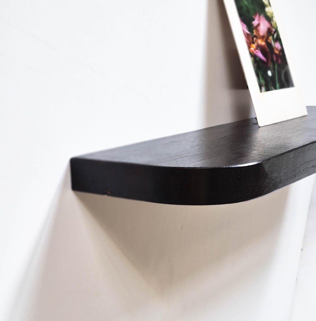 One Side Rounded Shelf Oak Black Rounded Shelves Wall Mount Bookshelf, Modern Farmhouse Decor ...