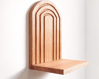 murale arquée en bois | Étagère flottante arc-en-ciel en chêne | Décoration murale bohème incurvée | Petite étagère en bois
