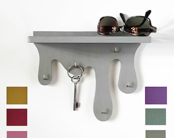 Wallet key holder DRIPPING PAINT.  Pastel key racks for wall.  Mounted key hooks. Funky Decor. Gifts from Ukraine