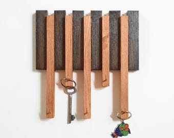 Wooden key holder for wall. 5 hook key rack wall mount. Entryway key organizer.  Unusual wooden gifts made in Ukraine