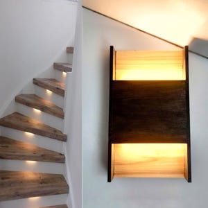 Aplique de pared moderno de roble con iluminación indirecta oculta: lámpara de pared rectangular de madera, con enchufe o cableado.