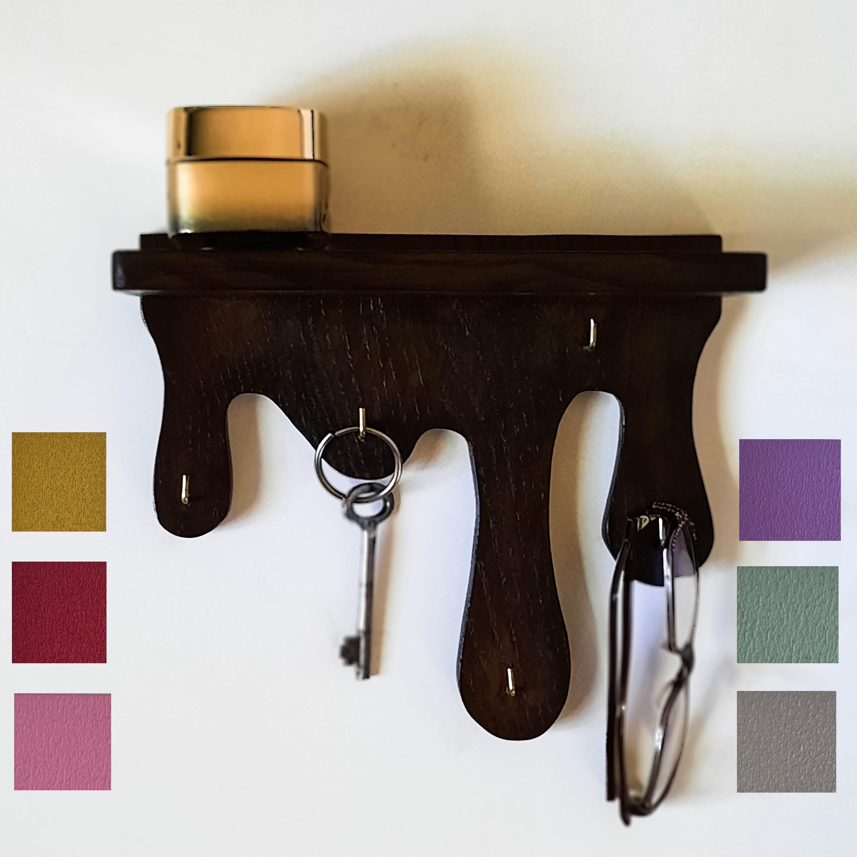Black DRIPPY wall shelf. Wooden key holder for wall. OAK mail and key organizer for entryway.  Unusual wooden gifts made in Ukraine