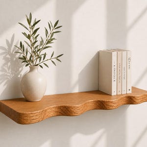 Floating Bookshelf – Long Curved Oak Wall Shelf with Brackets