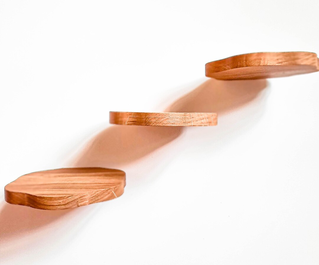 OAK Small Floating Shelf Round Wall Plant Shelves Set Wooden Shelves Etsy