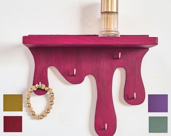 DRIPPY key holder shelf for wall. Jewelry organizer. Entryway wood key rack. Whimsigoth decor made in Ukraine