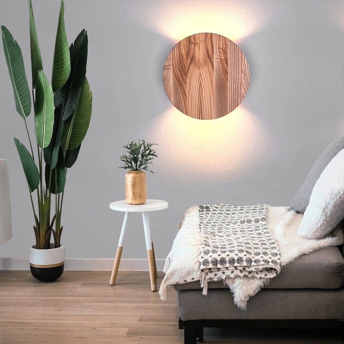 Up Down Light Round Wood Sconce Led Wall Lighting Minimalist - Etsy