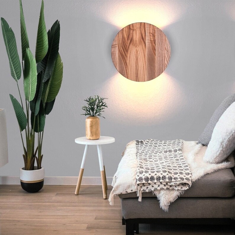 Up Down Light Round Wood Sconce Led Wall Lighting Minimalist - Etsy
