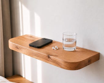Rounded Edge Floating Shelf Oak, Round Corner Wall Shelf, Curved Wood Shelf, Floating Nightstand Shelf, Minimalist Decor