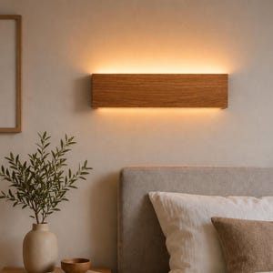 Wooden Wall Sconce, Plug-In Wall Sconce, Oak Wall Light, Minimalist Bedside Lamp, Modern Bedroom Lighting