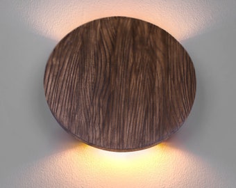 Up down light Round wood sconce Led wall lighting Plug in wall sconce  Personalized lamp