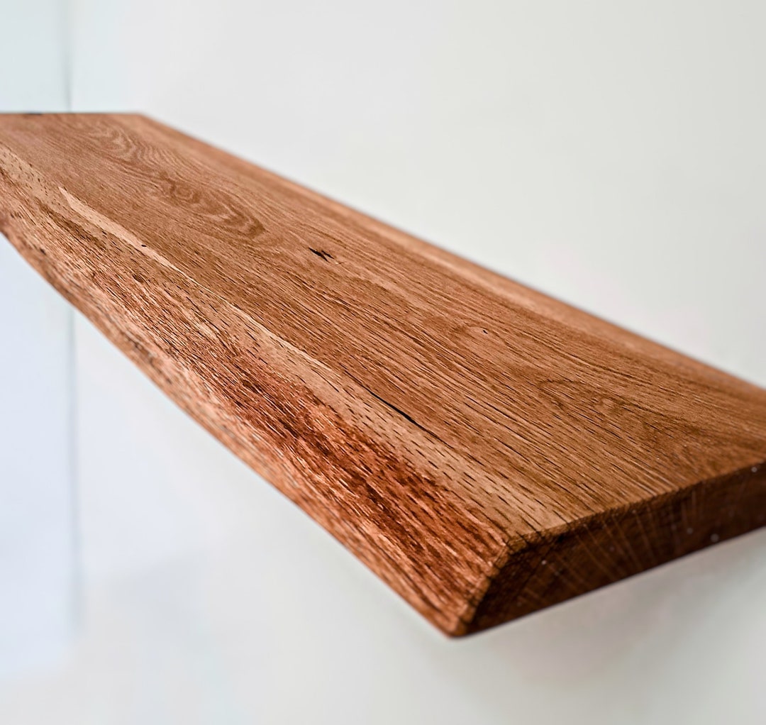 Long Live Edge Shelves OAK Wood Floating Shelf With Bracket Etsy UK