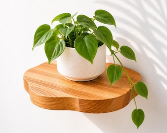 Small Floating Plant Shelf – Wavy Wood Wall Shelf for Plants, Boho Wall Decor