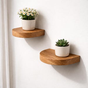 Estante flotante pequeño: mini estante de pared de roble, borde redondeado, decoración minimalista de madera, montaje oculto