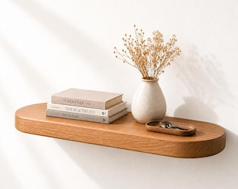 Rounded Wooden Wall Shelf – Custom Size Modern Display Shelf with Hidden Brackets