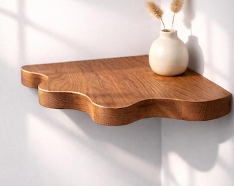 Zwevende hoekplank Golvende planken Boekenplank met geschulpte hoek Minimalistische interieurinrichting Esthetische kamer
