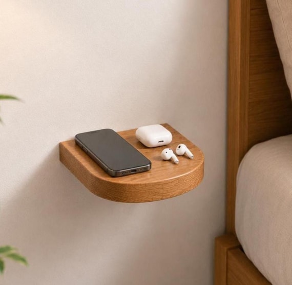 Small Floating Bedside Shelf Oak – Phone & Keys – 10/12/15cm