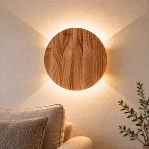 Applique rotonda da comodino, lampada minimalista con funzione di movimento verticale.