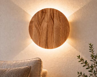Up down light Round wood sconce Led wall lighting Minimalist lamp