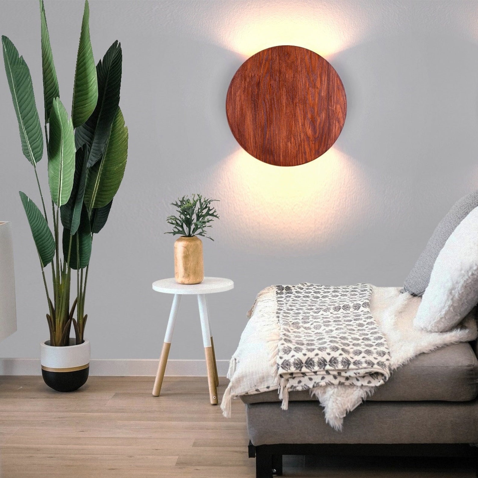 Up Down Light Round Wood Sconce Led Wall Lighting Minimalist - Etsy