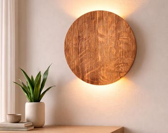 OAK Up down light Round wood sconce Led wall lighting Plug in wall sconce
