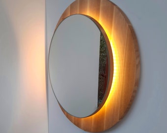 Backlit mirror Circular wall mirror with lights Round wood wall led mirror decorative