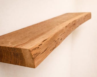 Live Edge Oak Floating Shelf 3cm Thick, Solid Wood Wall Shelf, Custom Size, Rustic Minimalist Decor, Kitchen Bathroom Shelf