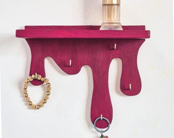 Wooden Key Holder Wall Mounted With Shelf Storage Solution Home Organization Wall Decor Modern Design Drip Art Display Rack Entryway Hook