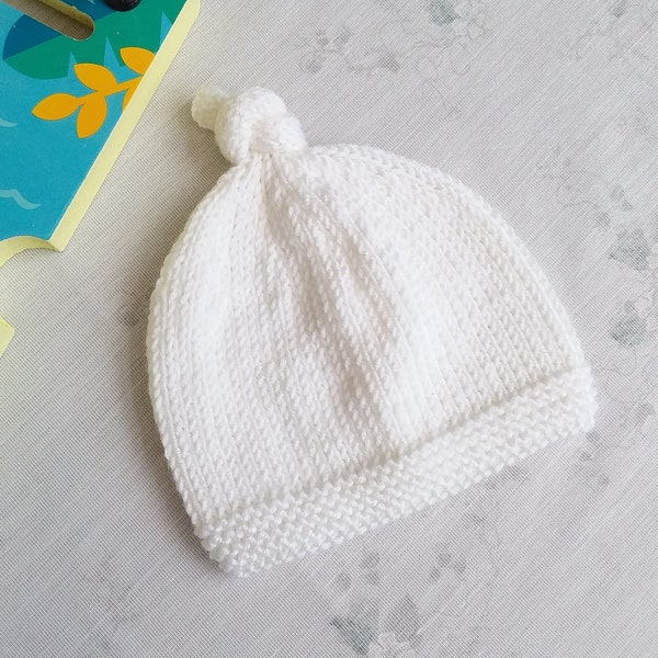 Newborn Baby knitted hat with top knot- baby bonnet- newborn beanie - baby first hat - choice of colour-