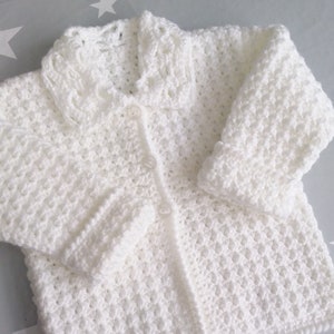Baby  Crochet Cardigan Jacket with lace collar  -   choice of colour - 3 months upwards