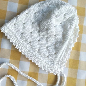 Baby knitted piontelle bonnet with crochet picot edgings- 0-3 months & 6 - 9 months