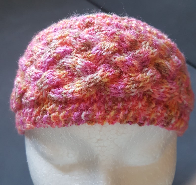 Hand Knitted Ladies Cable Head Band Ear Warmers in bright multi coloured double knitting acrylic yarn