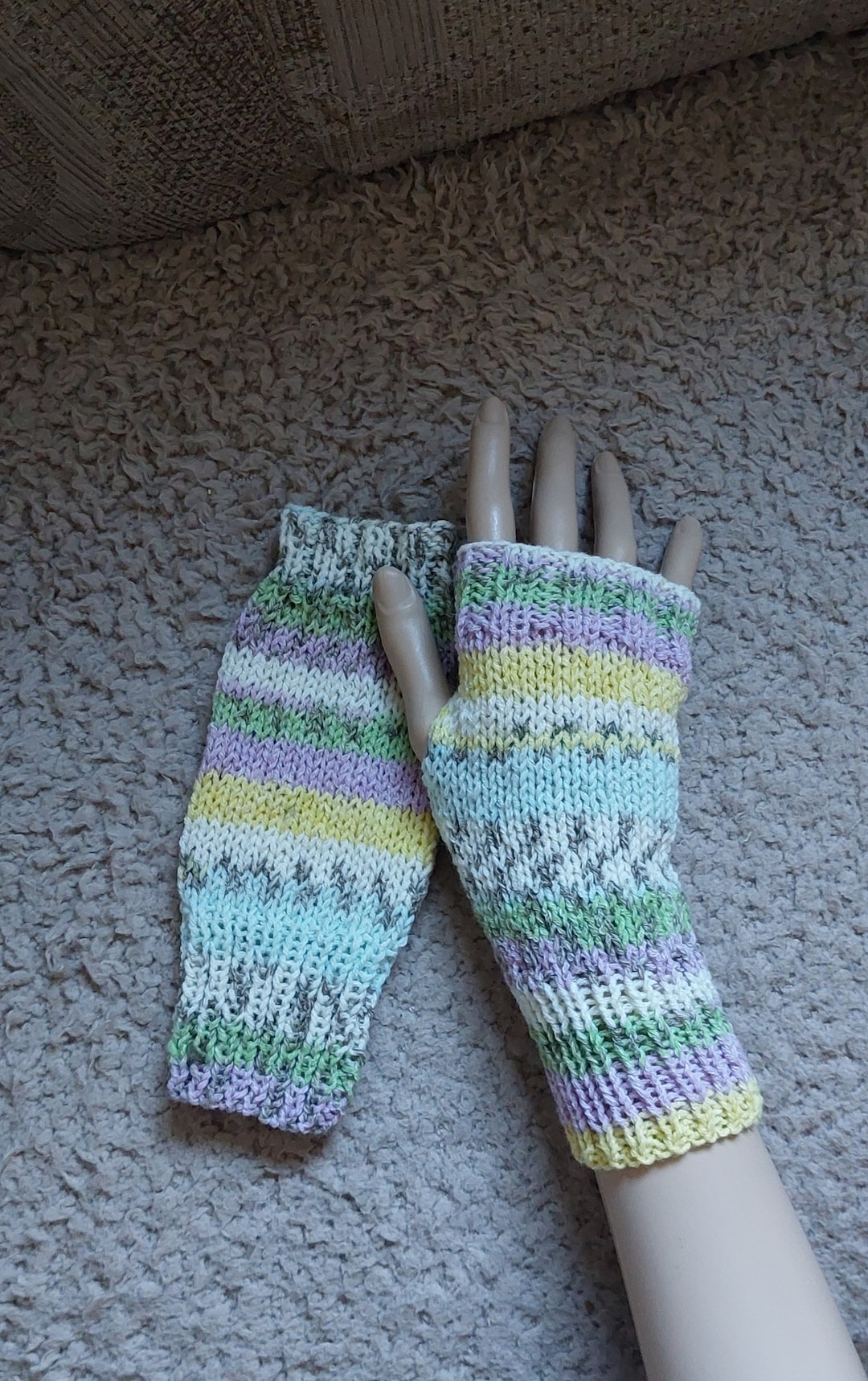 Hand Knitted Ladies Wrist Warmers/ Fingerless Gloves in Soft Multi