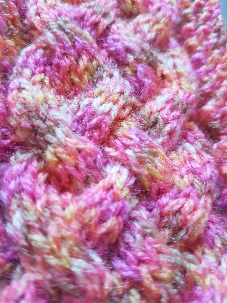 Hand Knitted Ladies Cable Head Band Ear Warmers in bright multi coloured double knitting acrylic yarn