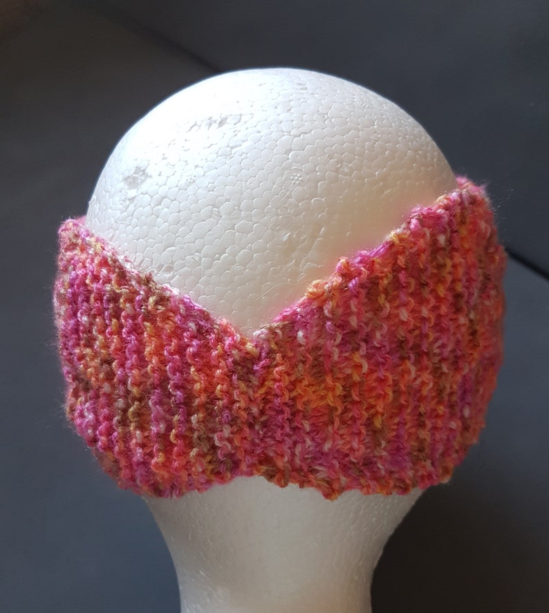 Hand Knitted Ladies Cable Head Band Ear Warmers in bright multi coloured double knitting acrylic yarn