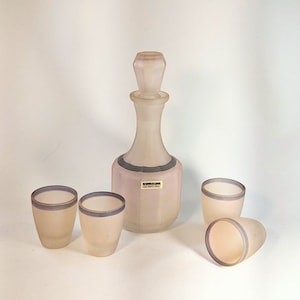 Vintage, Hand-painted, Dusty Pink Simron Carafe/Decanter/Sake Set, Israel/France