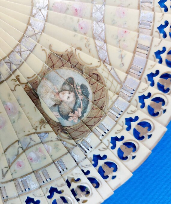Antique, Early Celluloid Ladies Hand-painted Fan, C. 1900 - Etsy display picture 3