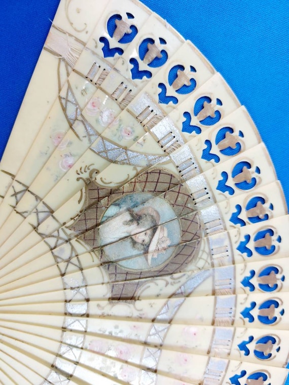 Antique, Early Celluloid Ladies Hand-painted Fan, C. 1900 - Etsy display picture 1