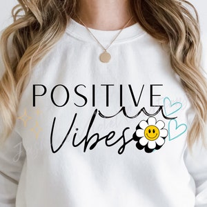 Positive Vibes - PNG Image - PNG- Digital Image - Images - PNG File - instant download -astrology -happy smiley flowers retro