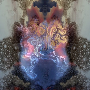 Soul Eruption, Psychedelische Kunst, Visionäre Kunst, Fraktale Kunst, Vulkan, Magie, Kosmos, Universum, Weltraum, Galaxie, Sterne, Seele,