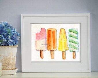 Watercolor Print Rainbow Popsicles Red/Wall Art/Watercolor Art/Beautiful Wall Art/Summer