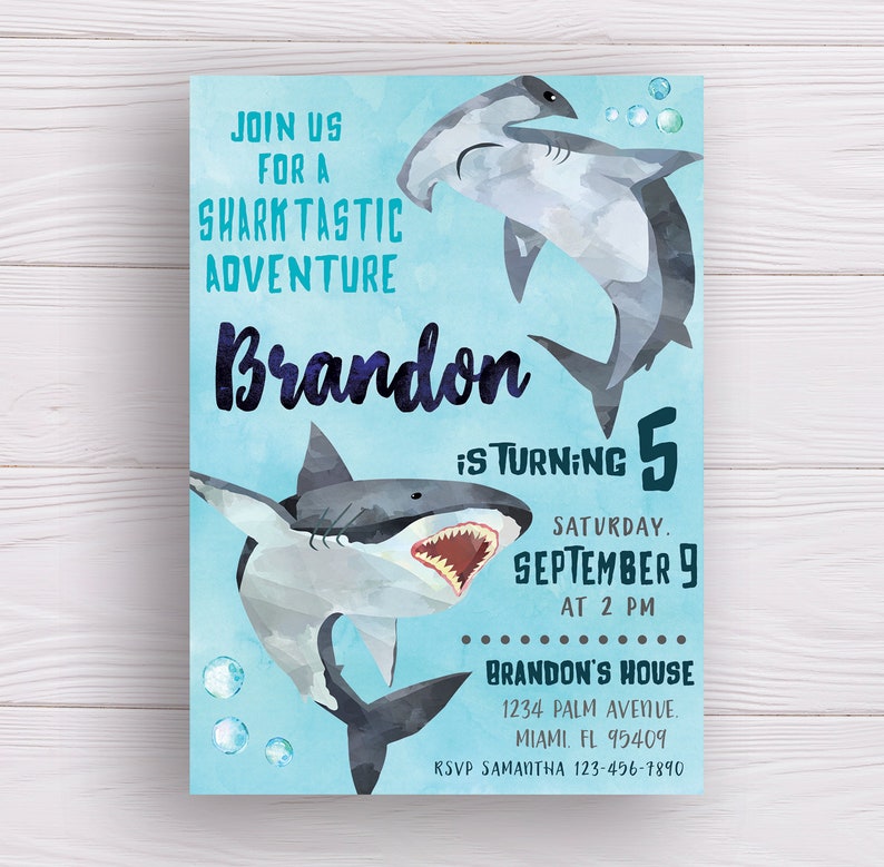 Shark Invitation Shark Birthday Invitation Printable Shark Etsy