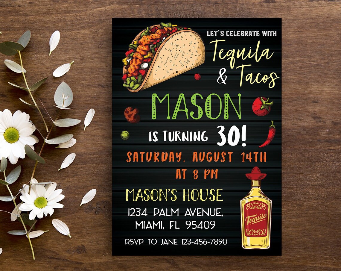 Taco birthday invitation adult taco invitation printable | Etsy