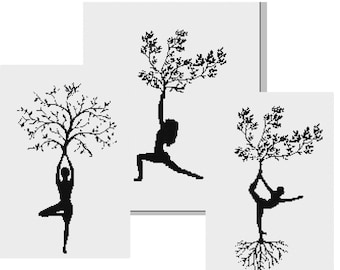 Yoga 3 pack cross stitch PDF patterns, yoga cross stitch, cross stitch bundle
