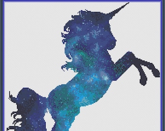 Galaxy unicorn cross stitch pattern, 18 count cross stitch