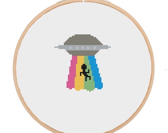 Schema punto croce UFO PDF, punto croce UFO, punto croce spazio, punto croce arcobaleno