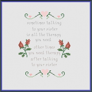 Talk to your sister cross stitch pattern PDF, modern cross stitch, funny cross stitch