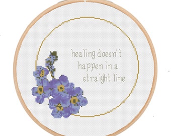 Healing doesn't happen in a straight line cross stitch pattern PDF, cross stitch pattern, modern cross stitch