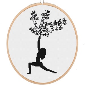 Yoga warrior pose cross stitch pattern PDF, yoga pose cross stitch pattern