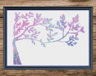 Watercolor tree cross stitch pattern PDF, tree cross stitch, tree of life, nature cross stitch