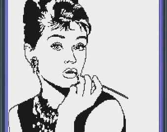 Audrey Hepburn silhouette cross stitch pattern PDF, Audrey Hepburn cross stitch, actress cross stitch